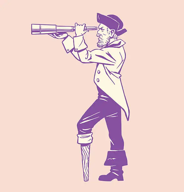 Vector illustration of Pirate Looking Through a Telescope