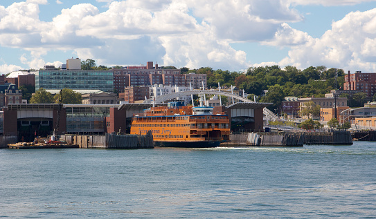 New York, NY, USA - September 9, 2012: Staten Island Ferry docked at St. George's Ferry on Staten Island, NY, USA on September 9, 2012.