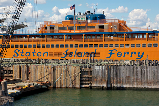 New York, NY, USA - September 9, 2012: Detail on Staten Island Ferry docked at St. George's Ferry on Staten Island, NY, USA on September 9, 2012.