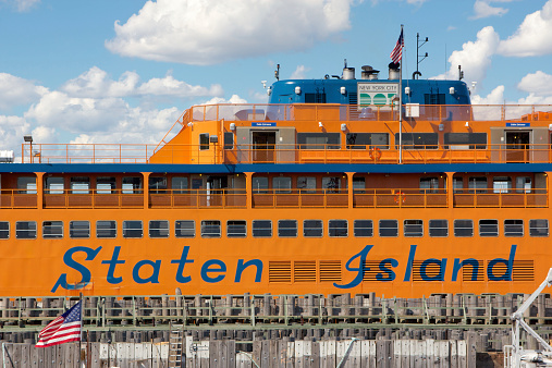New York, NY, USA - September 9, 2012: Detail on Staten Island Ferry docked at St. George's Ferry on Staten Island, NY, USA on September 9, 2012.
