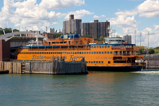 New York, NY, USA - September 9, 2012: Staten Island Ferry docked at St. George's Ferry on Staten Island, NY, USA on September 9, 2012.