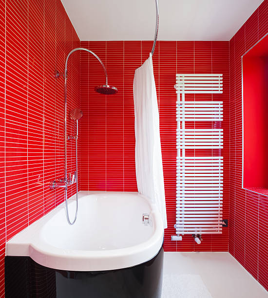 istock Red bathroom in a modern house 529181325