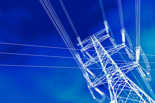 istock High voltage power tower pylon and line cables 529181615