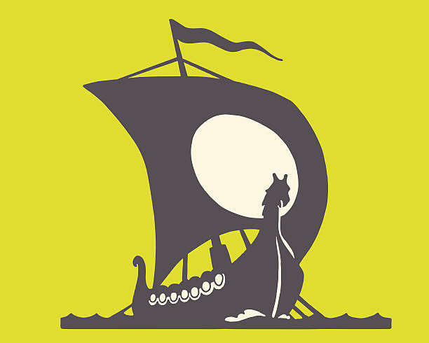 корабль викингов - color image colored background nautical vessel sea stock illustrations