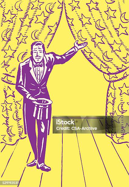 Emcee In Front Of Parted Curtain Stock Illustration - Download Image Now - Emcee, Adult, Adults Only