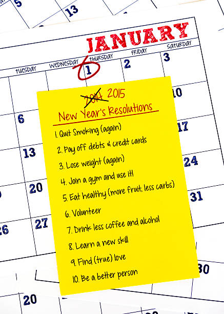 vorsatz für das neue jahr 2015 kalender-liste - determination new years eve list calendar stock-fotos und bilder