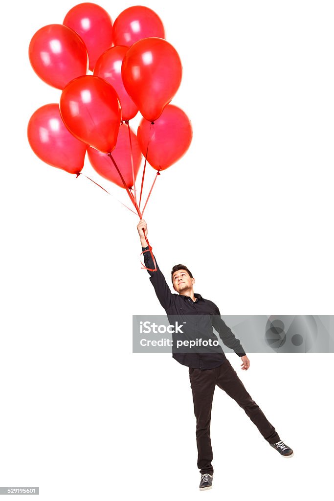 Junger Mann mit Rote Luftballons - Lizenzfrei Luftballon Stock-Foto