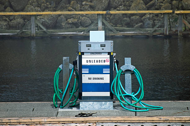 Unleaded fuel dispenser at marina in harbor on Puget Sound