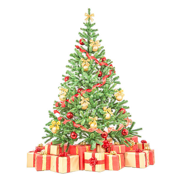 istock Decorated christmas tree isolated on white background 529195719