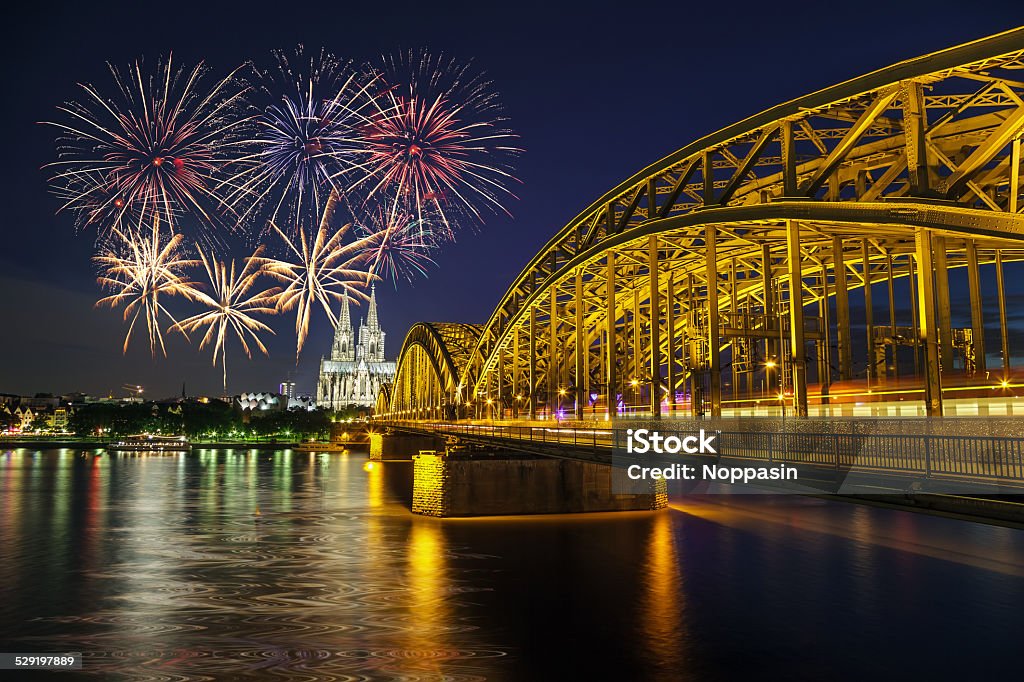 Fireworks Celebration at Cologne Germany Fireworks Celebration at Cologne Cathedral and Hohenzollern Bridge, Cologne, Germany Cologne Stock Photo