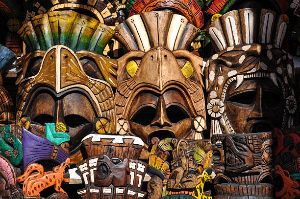 istock Mayan Wooden Masks for Sale 529206183