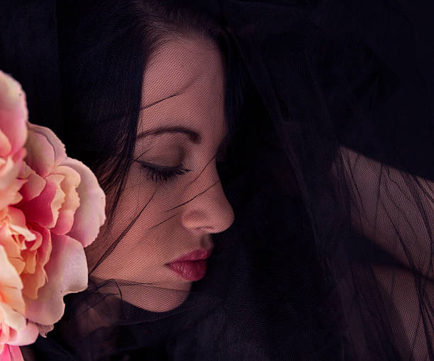 istock Woman with black tulle on face 529207953