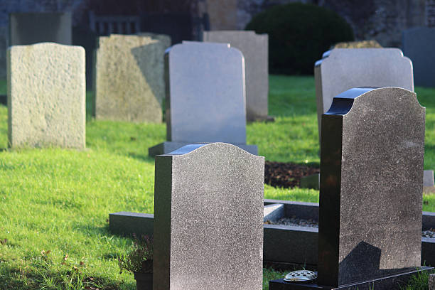 istock Image of neglected church graveyard cemetery, gravestones/headstones leaning / falling-over 529220395