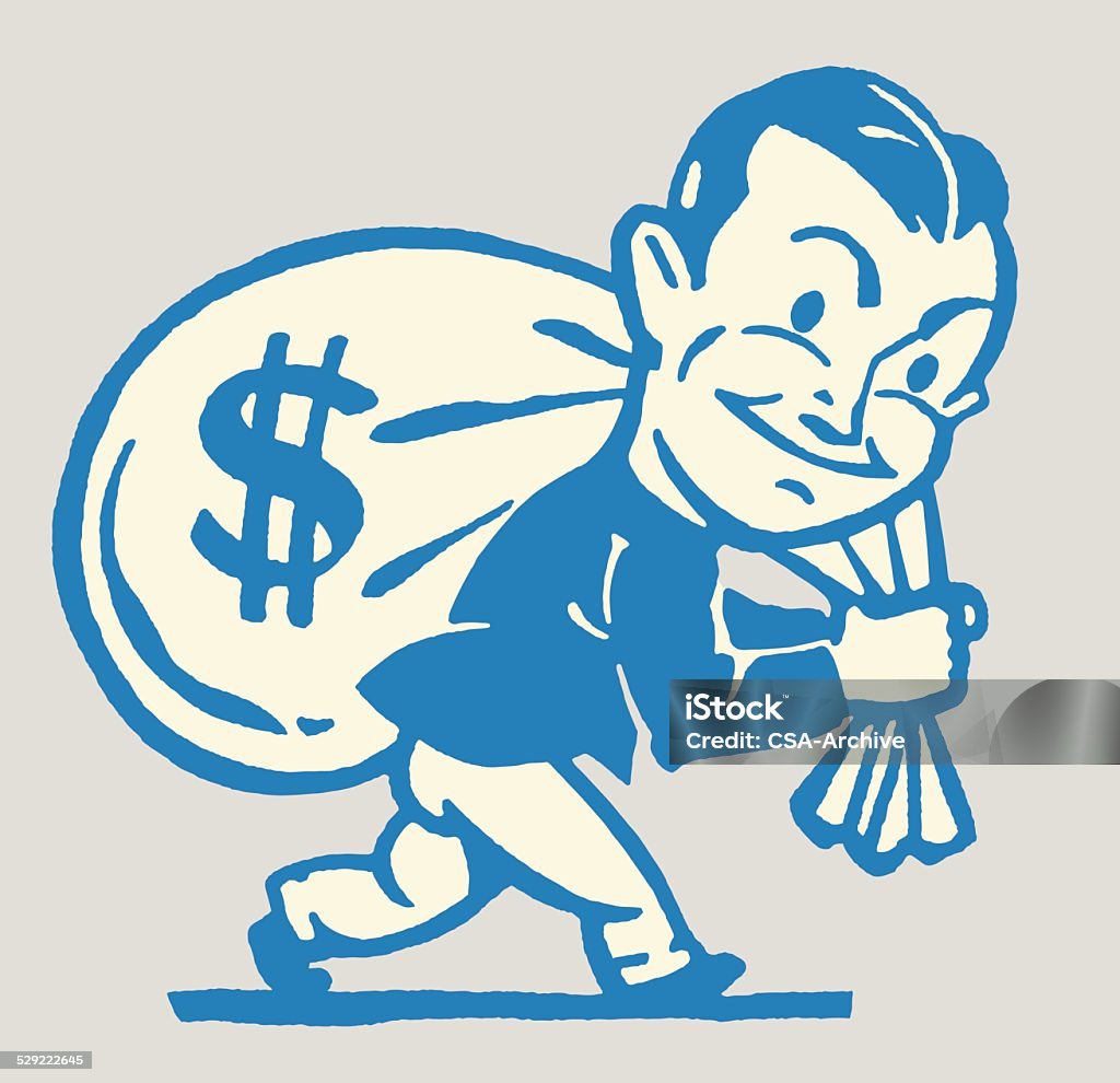 Hombre bolsa de transporte de dinero sobre su hombro - arte vectorial de Bolsa de dinero libre de derechos