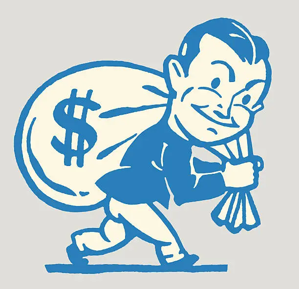 Vector illustration of Man Carrying Bag of Money Over His Shoulder