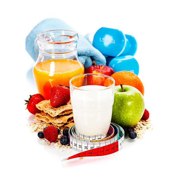 istock Different tools for sport and healthy food 529224733