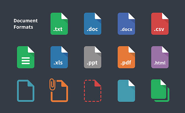 ilustrações, clipart, desenhos animados e ícones de conjunto de ícones de documento formatos de arquivo. - pdf symbol document icon set