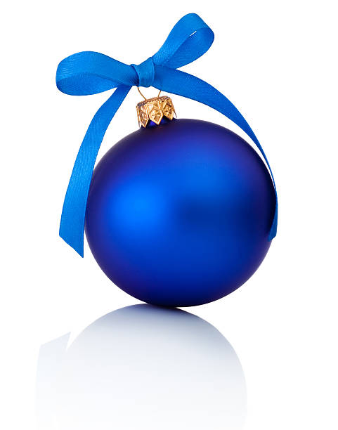 istock Blue Christmas ball with ribbon bow Isolated on white background 529238053
