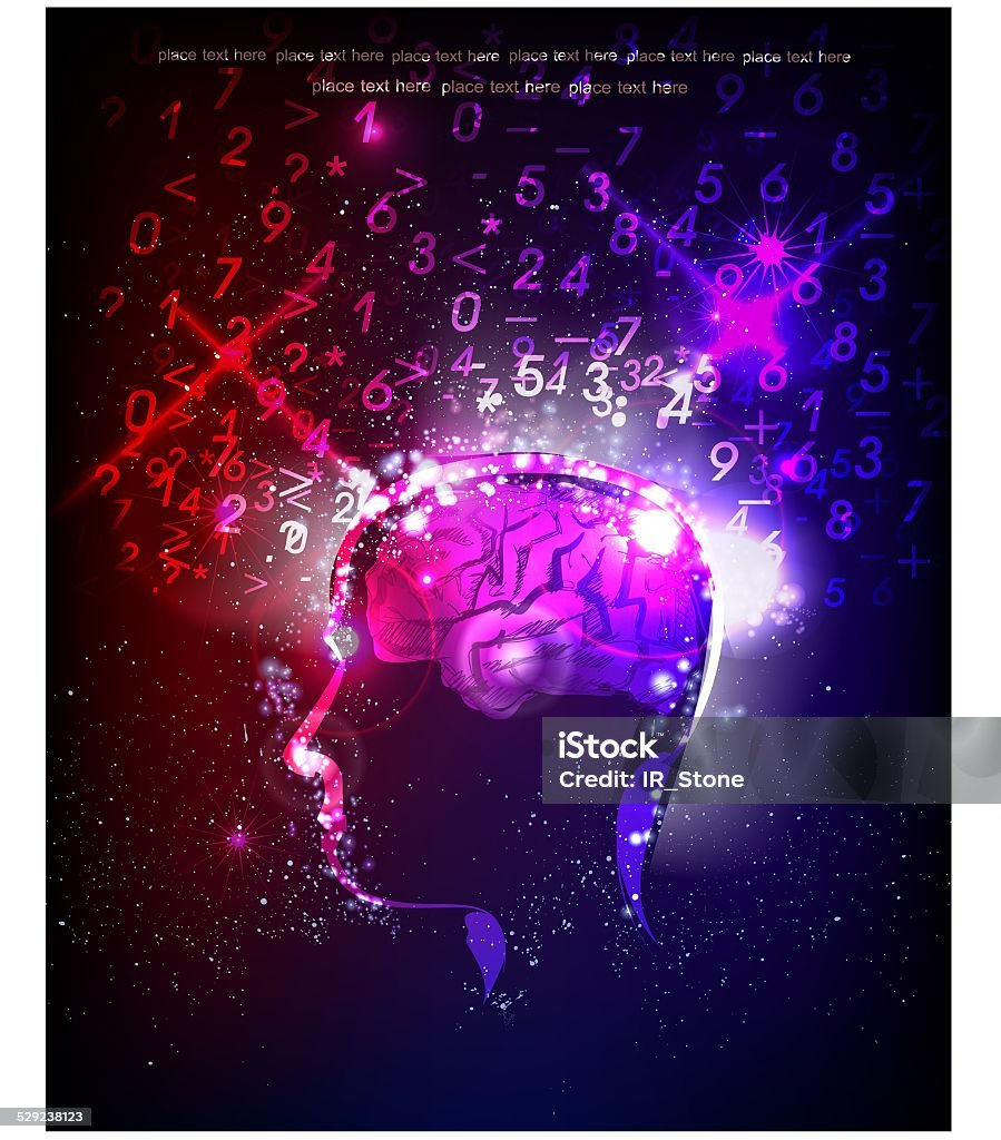 Abstract neon background with human's head. Descovery, thinking progressing idea Concepts stock illustration
