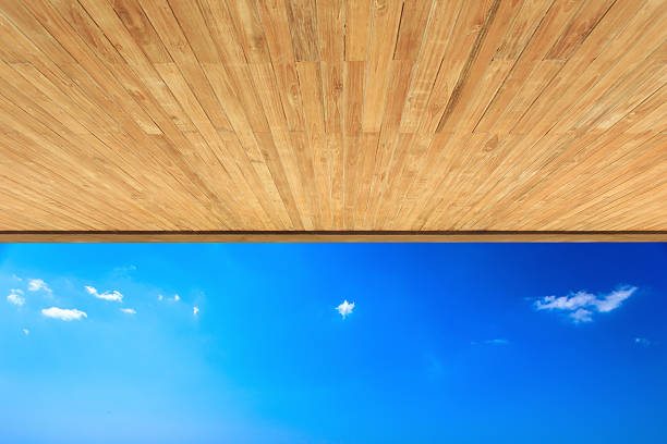 Wood ceiling texture and view to the sea