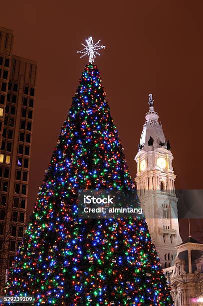 Christmas Tree And City Hall In Philadelphia Stock Photo - Download Image Now - Philadelphia - Pennsylvania, Christmas, Holiday - Event