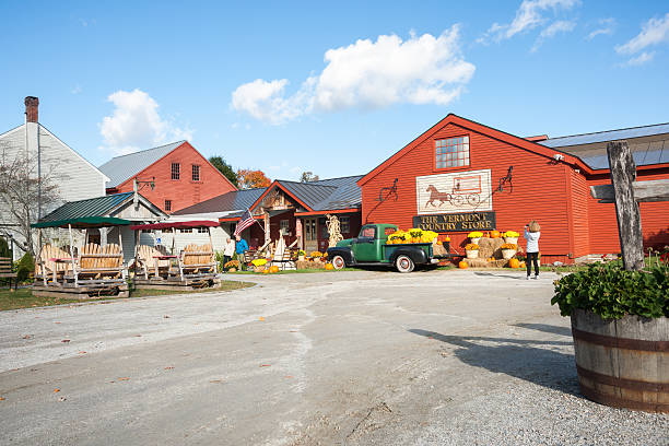 Weston, USA - October 10, 2014:  historic Vermont Country Store with produce display outside.The store retails range of traditional goods and is a popular tourist destination.