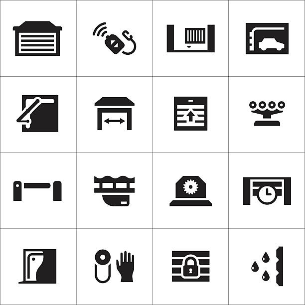 Set icons of automatic gates Set icons of automatic gates isolated on white. This illustration - EPS10 vector file. roll a door stock illustrations