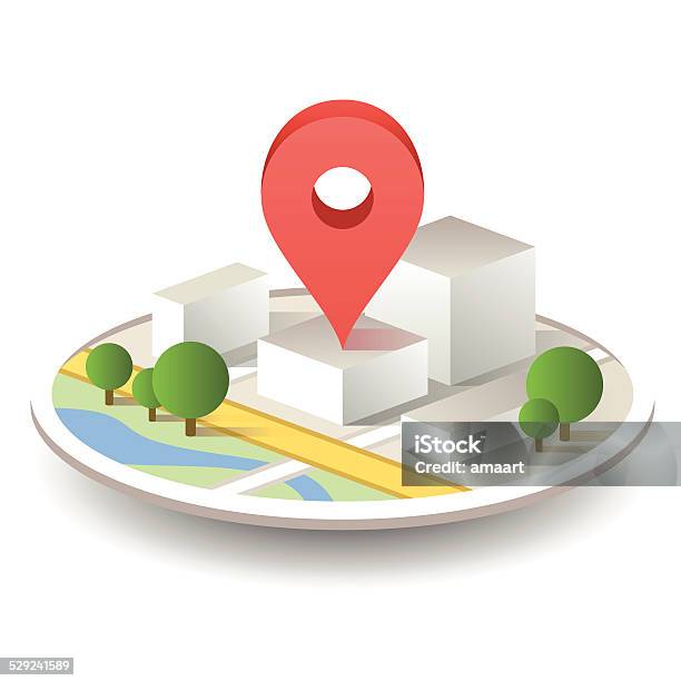 Map With A Pin Stock Illustration - Download Image Now - Map, Three Dimensional, Direction