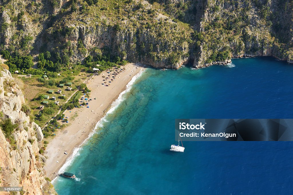 Butterfly Valley The Butterfly Valey in the city of Oludeniz/Fethiye in western Turkey. Aerial View Stock Photo