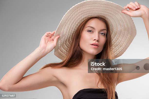 Beautiful Girl With Hat Posing In Studio Stock Photo - Download Image Now - Activity, Adult, Adults Only