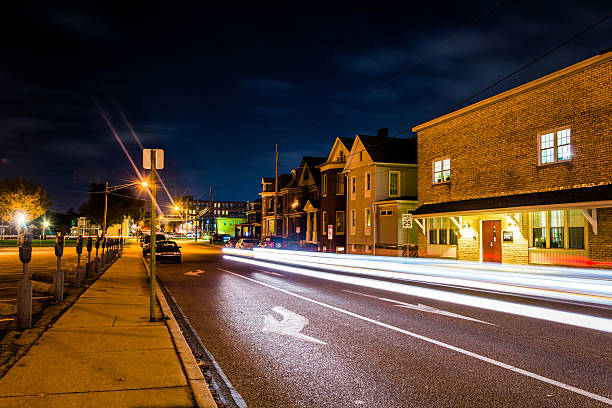 istock Light trails on a street at night in Hanover, Pennsylvania. 529272653