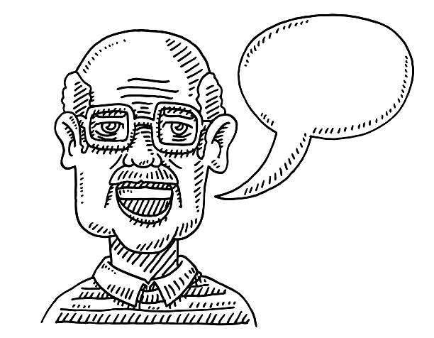 ilustraciones, imágenes clip art, dibujos animados e iconos de stock de viejo hombre hablando burbujas de discurso ilustración - portrait black and white senior men wisdom