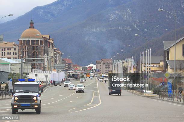 Road In Estosadok Near Village Krasnaya Polyana Stock Photo - Download Image Now - 2014, Architecture, Arts Culture and Entertainment