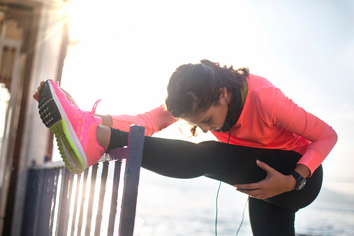 Woman streching before the running in the morning at Istanbul.