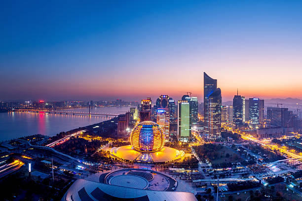 istock panoramic night view of Hangzhou, china 529312403