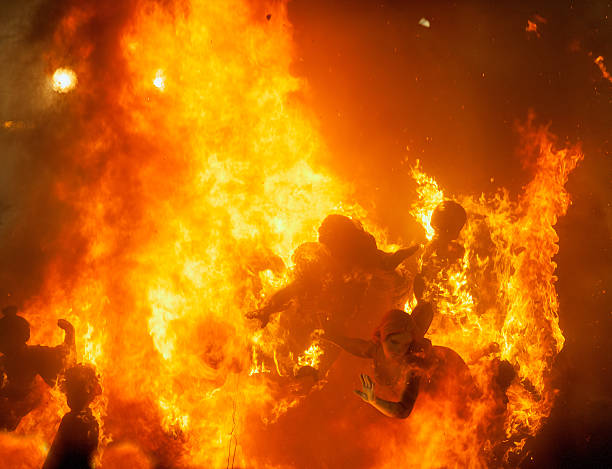 Crema in Fallas of Valencia on March 19 night all figures are burned as end of celebration