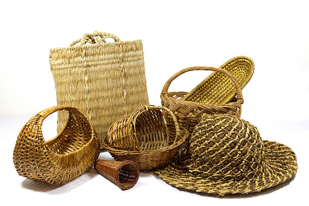Assortment of Handmade Wicker Products Isolated on White Assortment of Handmade Wicker Products Isolated on White Background interlace format stock pictures, royalty-free photos & images