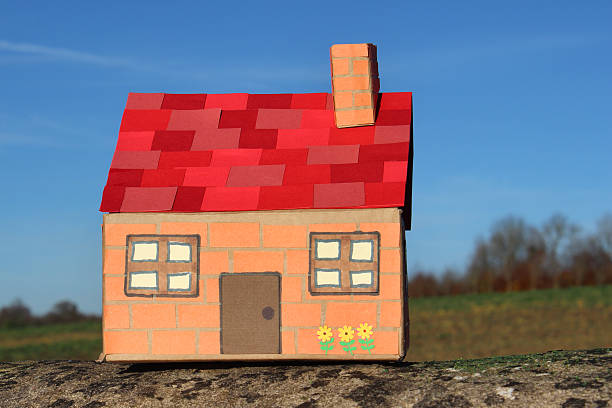 istock Image of cardboard dolls house, with field, tree and sky 529314879
