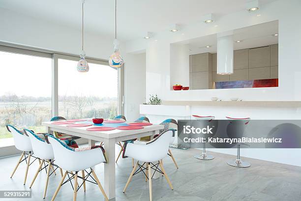 Dining Room With Color Elements Stock Photo - Download Image Now - Apartment, Architecture, Chair