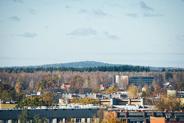 istock small town panoramic view from above in the autumn. Retro 529316911