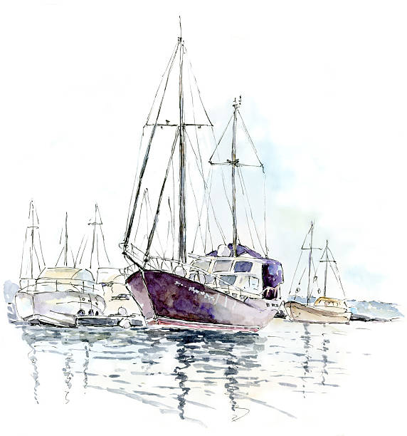 istock Watercolor drawing of yacht 529325829
