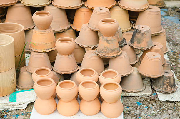 istock Clay flower pots at garden shop 529326231