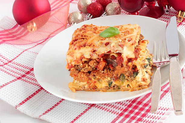 Christmas lasagna stock photo