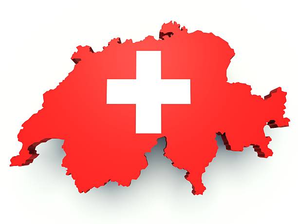 mapa szwajcarii z flaga kolory. 3 d renderowania ilustracja. - switzerland flag computer graphic digitally generated image zdjęcia i obrazy z banku zdjęć