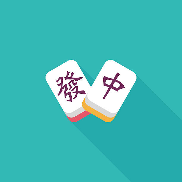 illustrations, cliparts, dessins animés et icônes de nouvel an chinois icône plate avec shadow.eps10 longues - mahjong
