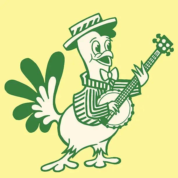 Vector illustration of Chicken Playing the Banjo