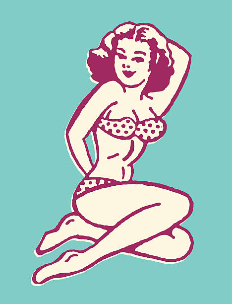 부과하는 여성 비키니 - swimming pool sensuality women sex symbol stock illustrations