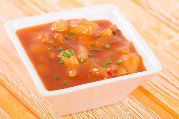 Sweet & Sour Sauce - Chinese style sweet and sour sauce with pineapple and red bell peppers.