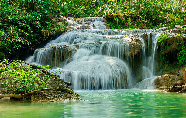 エラワン滝、カーンチャナブリー県（タイ） - waterfall erawan tropical rainforest tree ストックフォトと画像