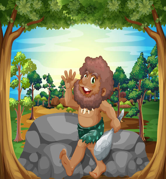 ilustraciones, imágenes clip art, dibujos animados e iconos de stock de caveman en la selva - grass branch wealth forest